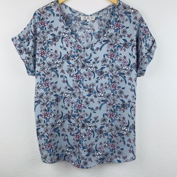 Pink Rose V Neck Floral Top - Picture 1 of 4
